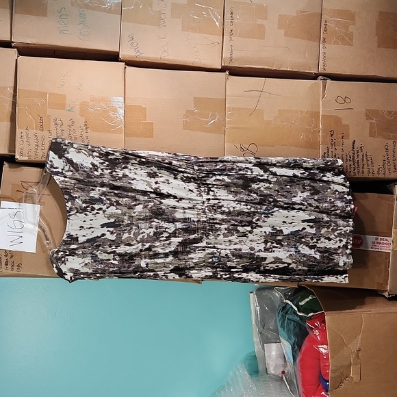 MNG by Mango Splatter Print Dress XLARGE Cream, Olive, Brown Pockets - Picture 5 of 7